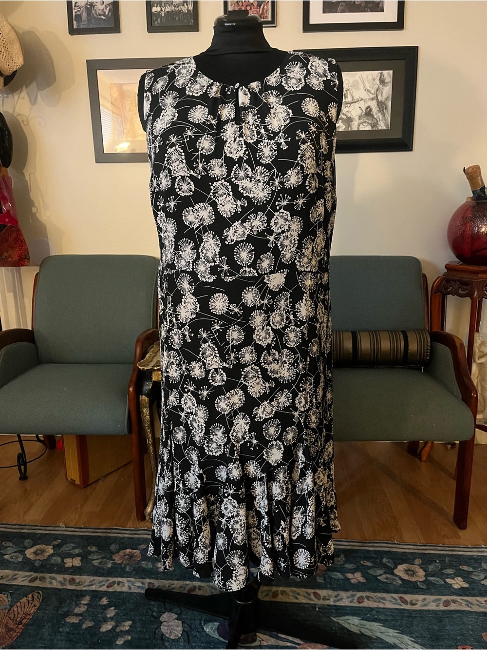 Talbots Black and White Floral Midi Skirt